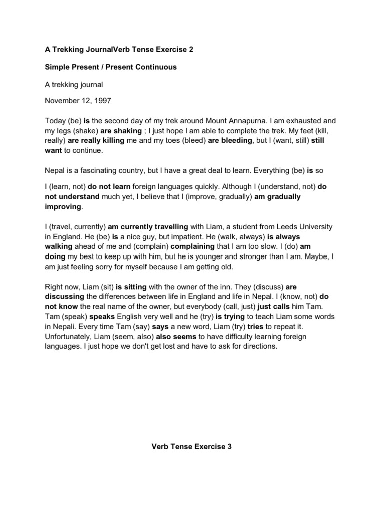 Trekking Journal: Past Tense Exercises | PDF | Verb