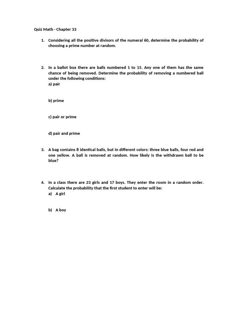 Quiz Math Chapter 33 | PDF