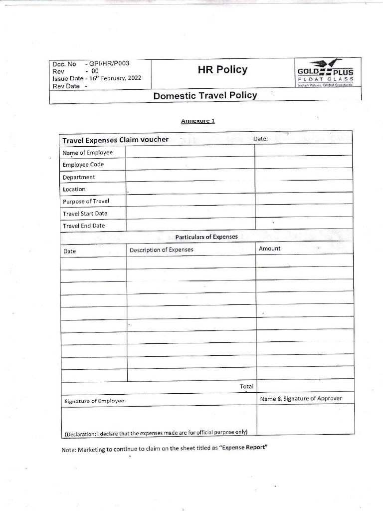 Travel Expense Form | PDF