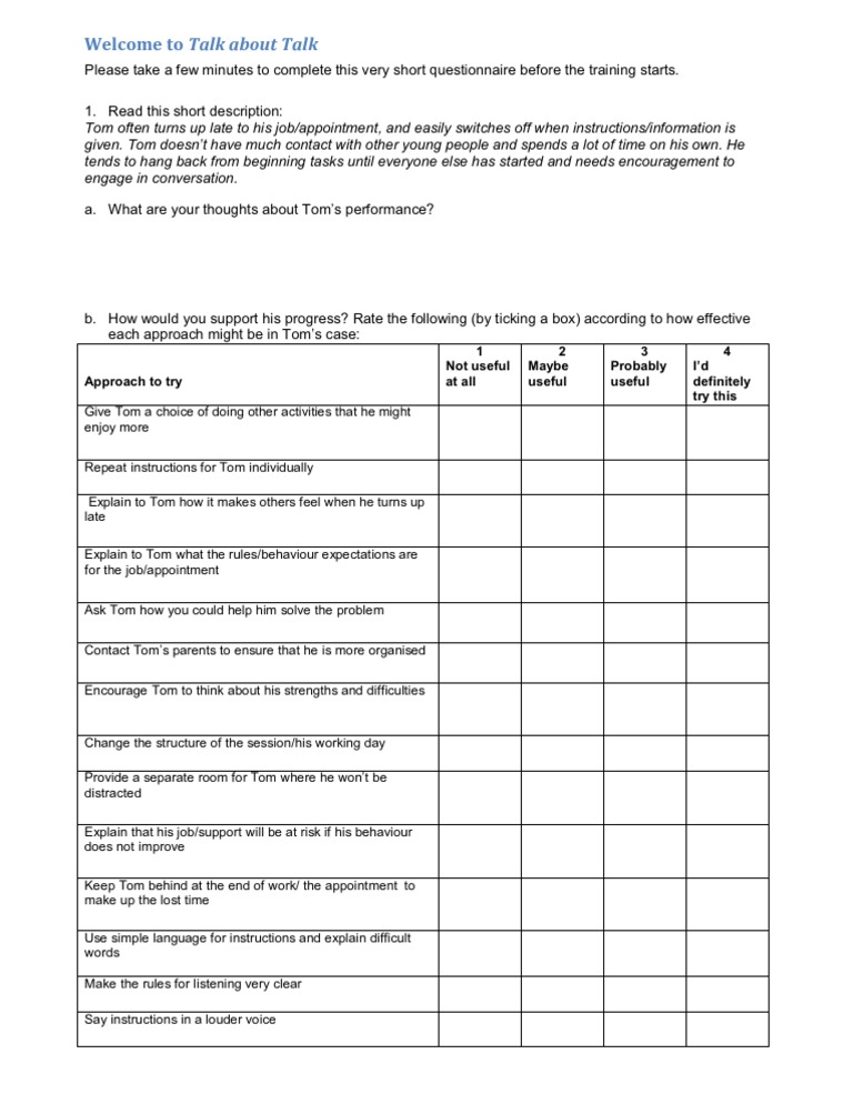 TaT Participants Questionnaire V2 | PDF | Neuropsychological Assessment ...