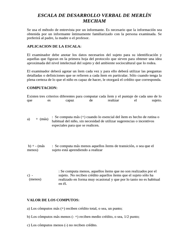 Escala de Desarrollo Verbal de Merlín | PDF | Palabra | Semántica