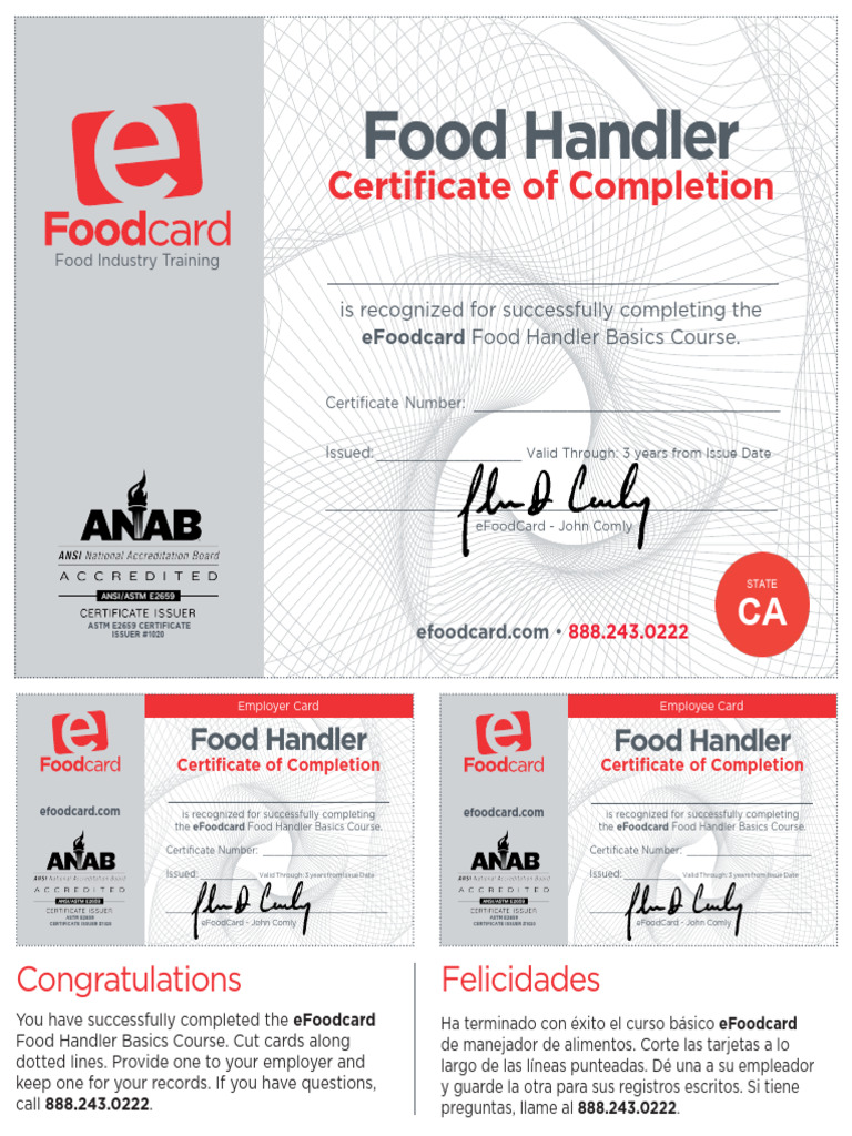 Tarjeta de Manipulacion de Alimentos | PDF