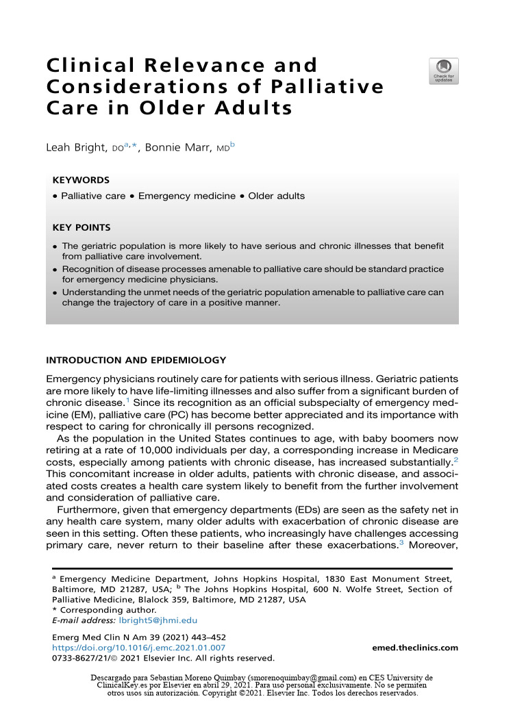 Palliative Care in Geriatric Emergency Medicine | PDF | Palliative Care ...