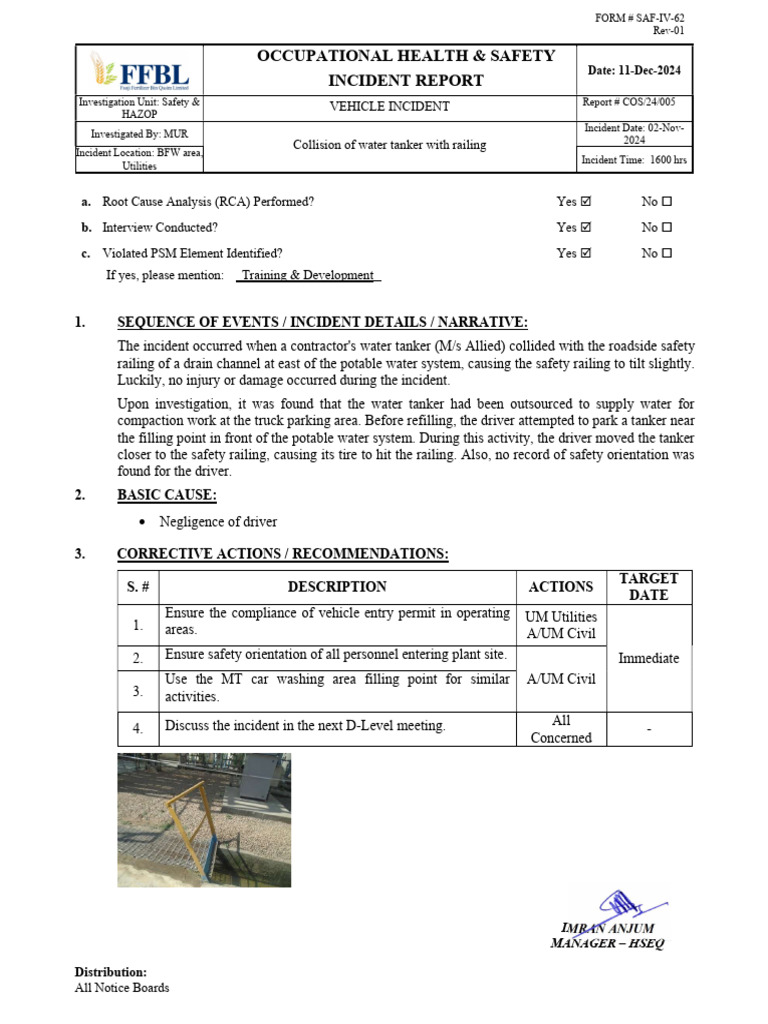 COS Incident Report # 05 (Vehicle Incident at Utilities 11-11-2024) | PDF