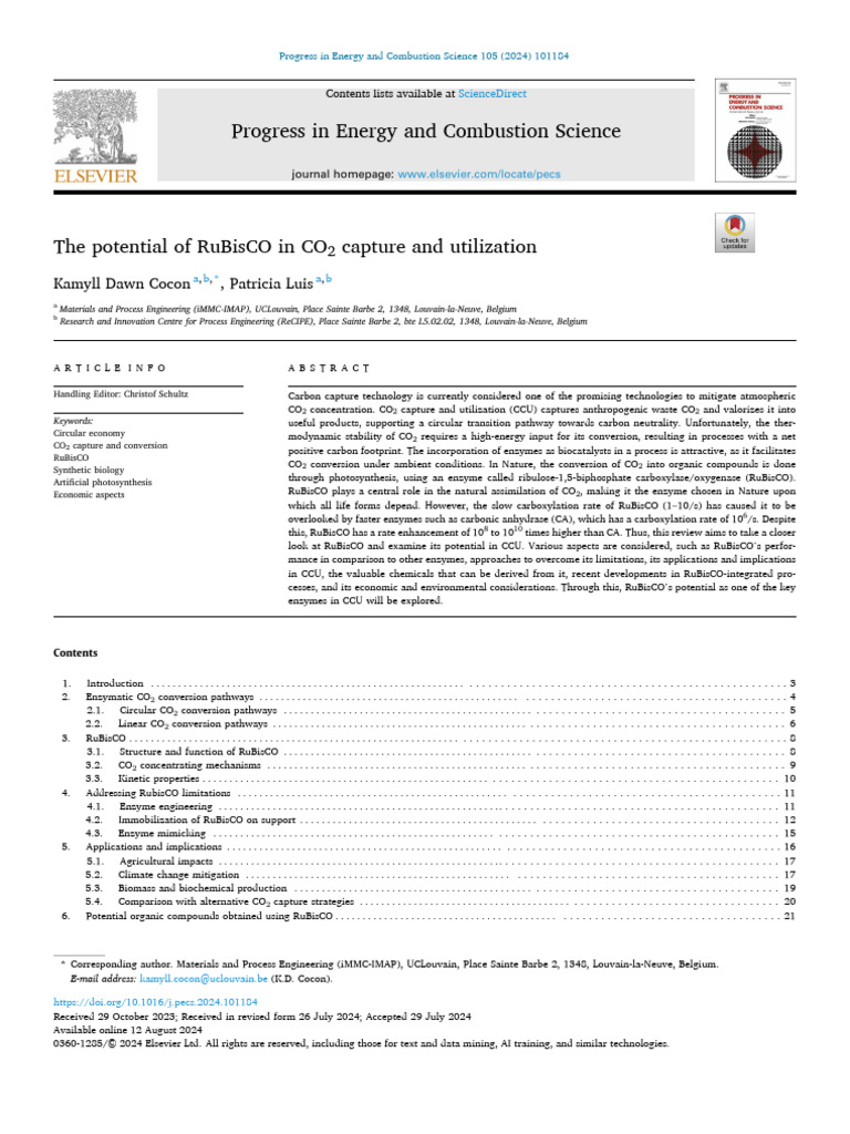 The potential of RuBisCO in CO2 capture and utilization | PDF | Carbon ...