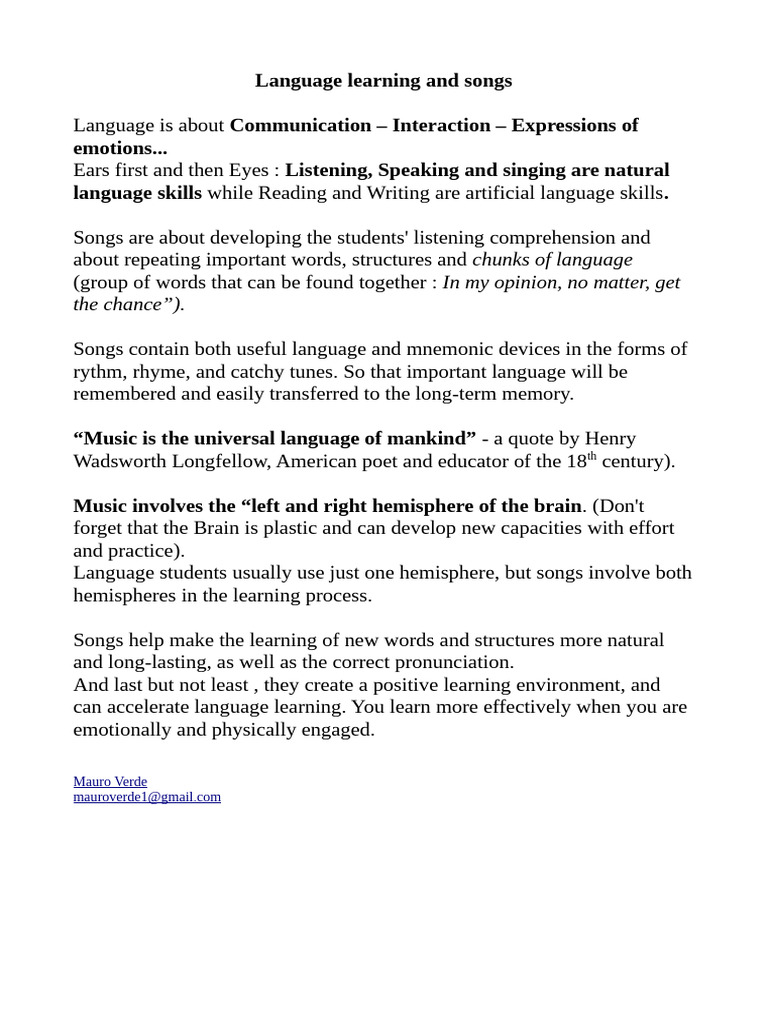 Enhancing Language Learning with Songs | PDF
