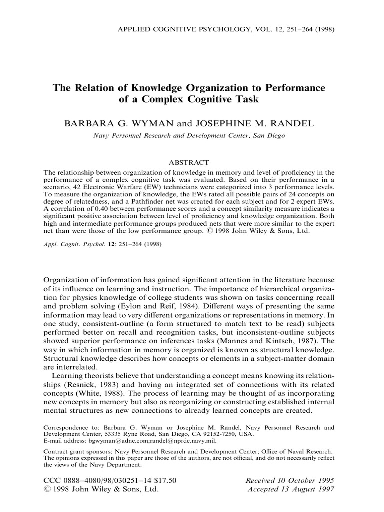 The Relation of Knowledge Organization To Performanceof A Complex ...