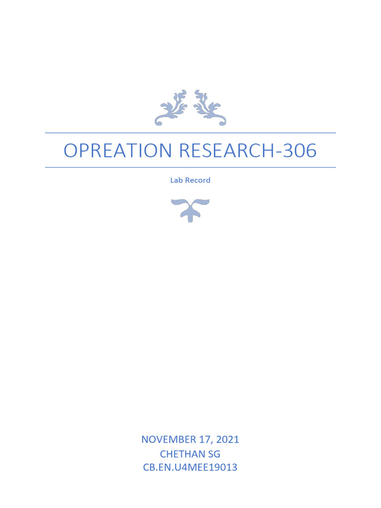 Operation Research Lab Record Summary | PDF