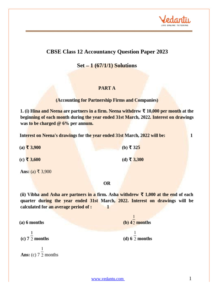 Cbse Class 12 Accountancy Question Paper Set 1 67 1 1 2024 | PDF | Cash  Flow Statement | Discounting
