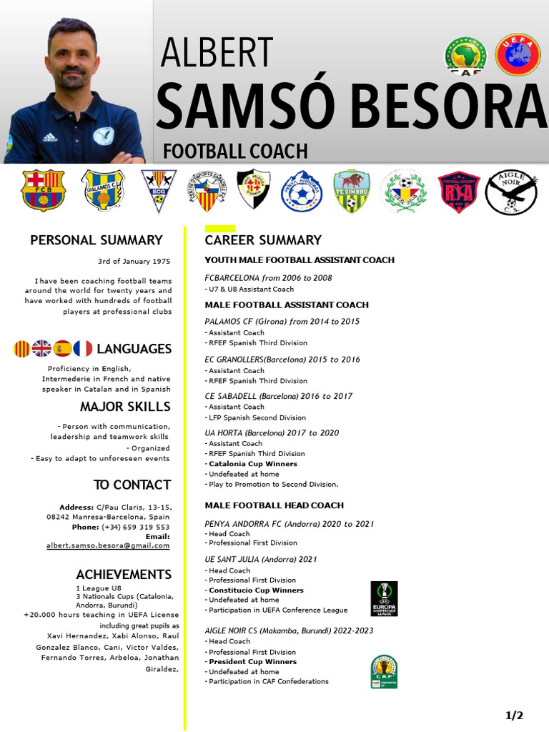 Albert Samsó: Football Coaching Career | PDF | Fc Barcelona | Catalonia