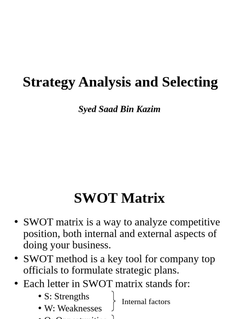 Lecture 7 - Strategy Analysis and Selecting | PDF | Swot Analysis ...
