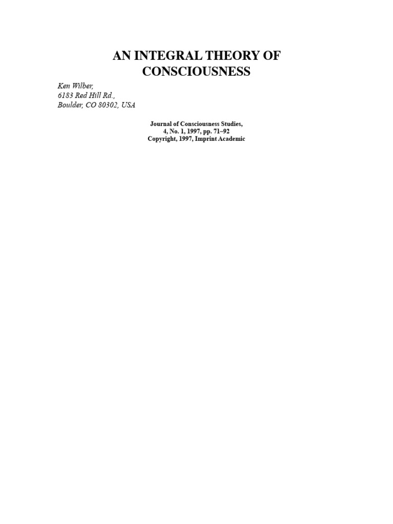 Wilber Ken An Integral Theory of Consciousness 2001 | PDF | Truth ...