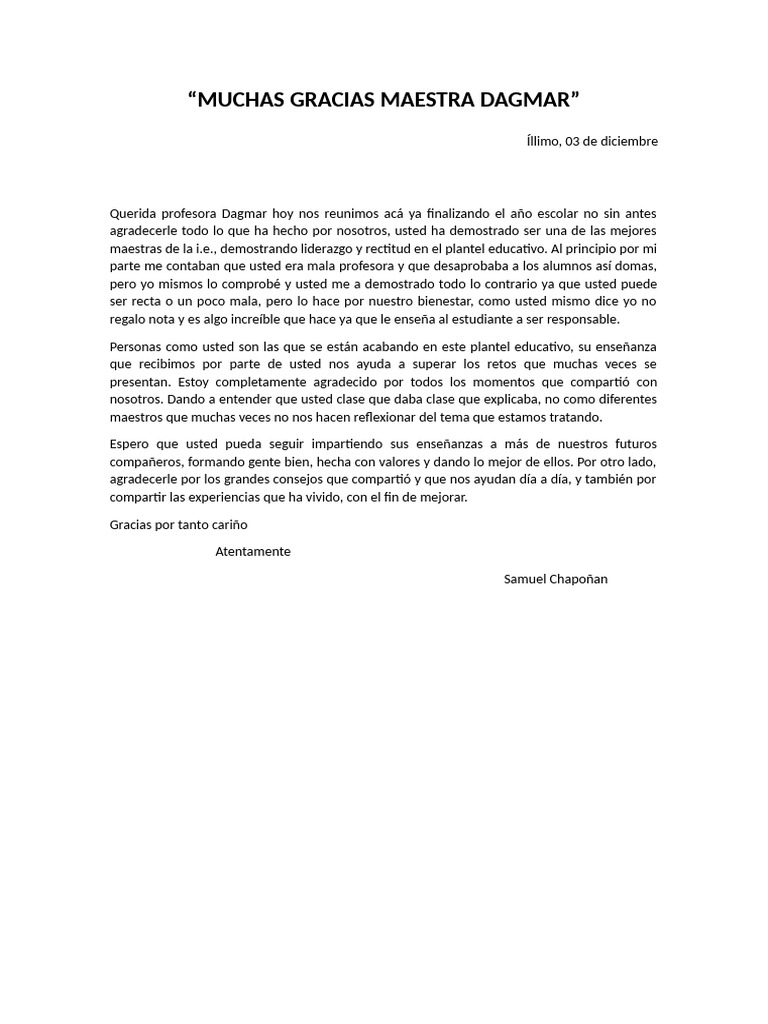 Agradecimiento a la Maestra Dagmar | PDF