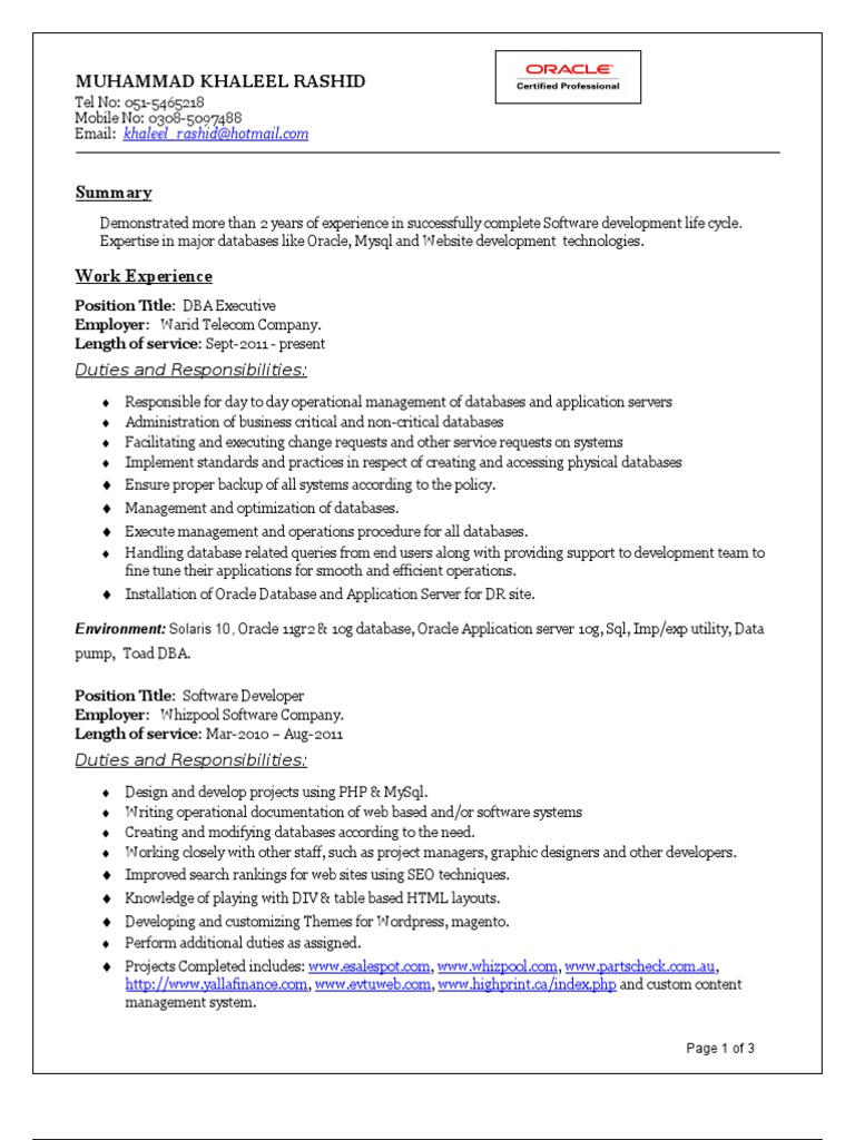 Dba curriculum vitae picture