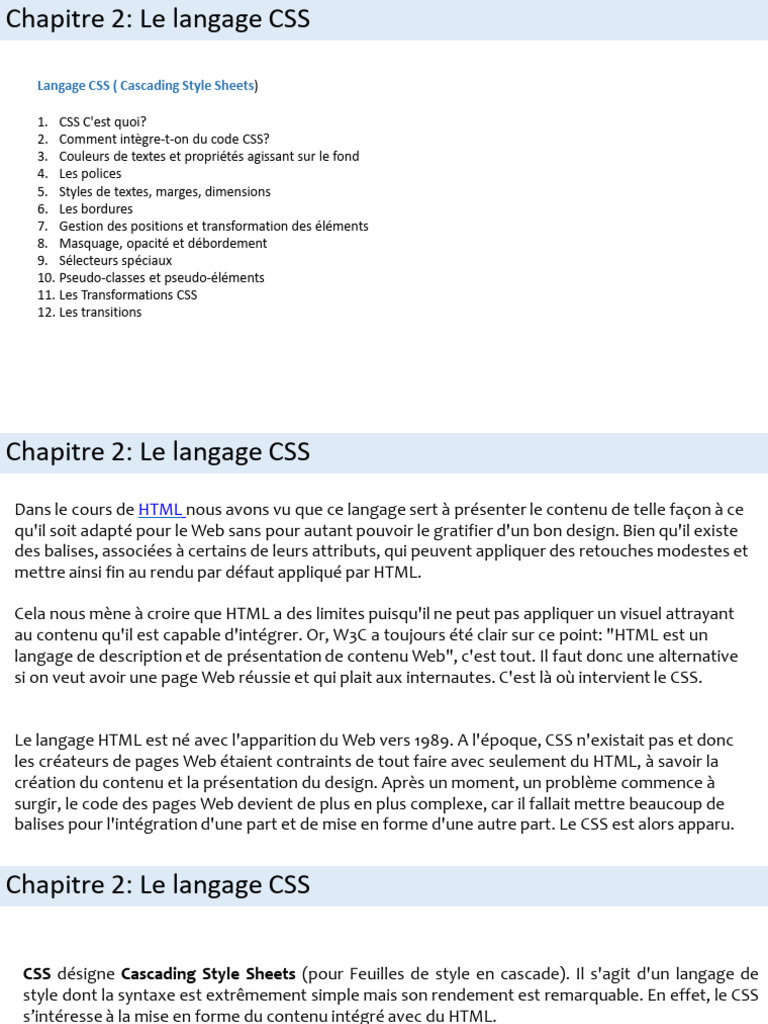 Introduction au langage CSS et ses fonctions | PDF | Html | World Wide ...