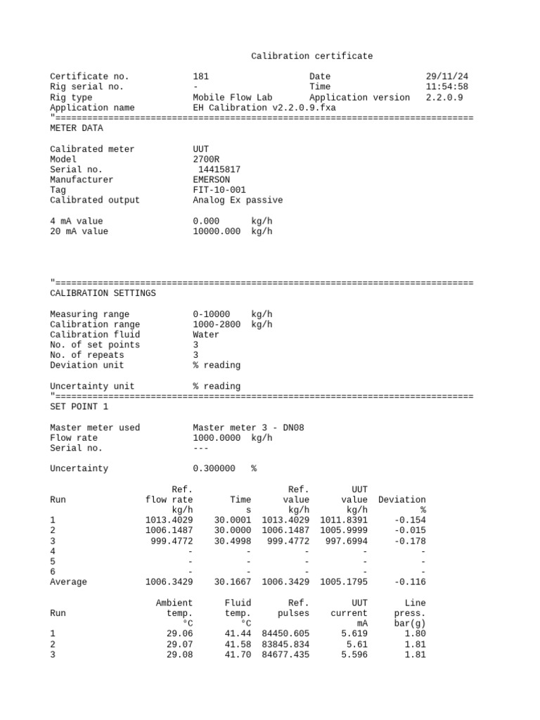 Calibration Certificate for Flow Meter | PDF | Flow Measurement ...