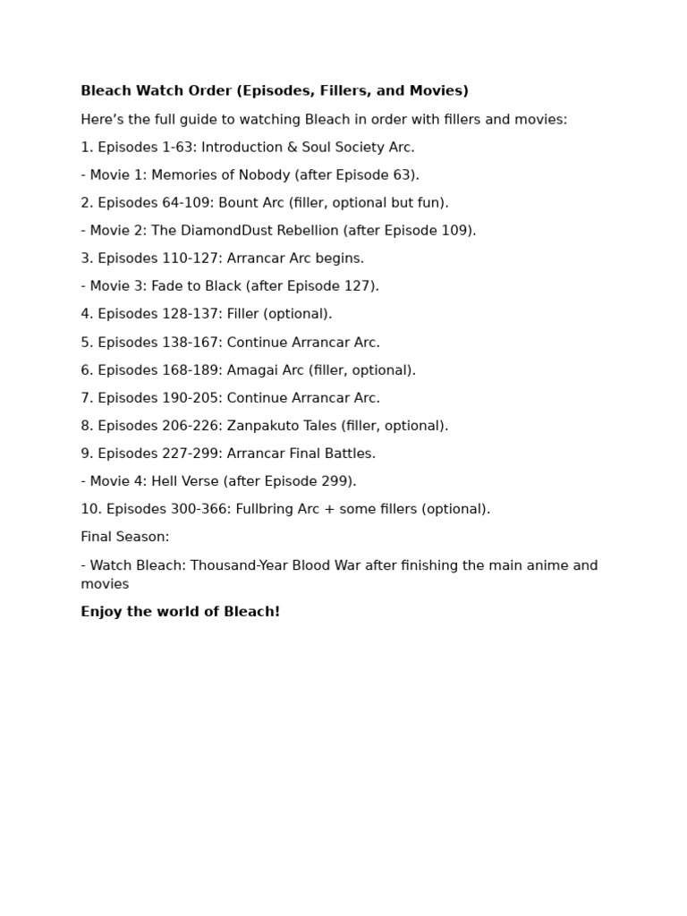 Bleach Episode Guide: 128-137 Filler | PDF