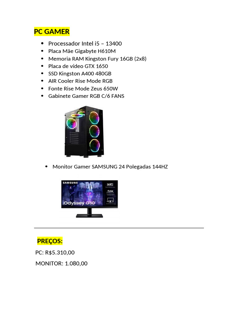 PC Gamer Completo até R$2500 | PDF