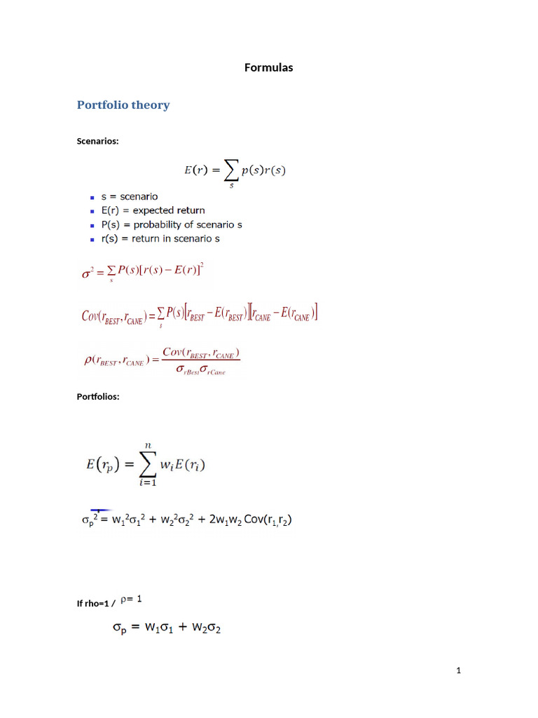 Investment Portfolio Formulas Guide | PDF