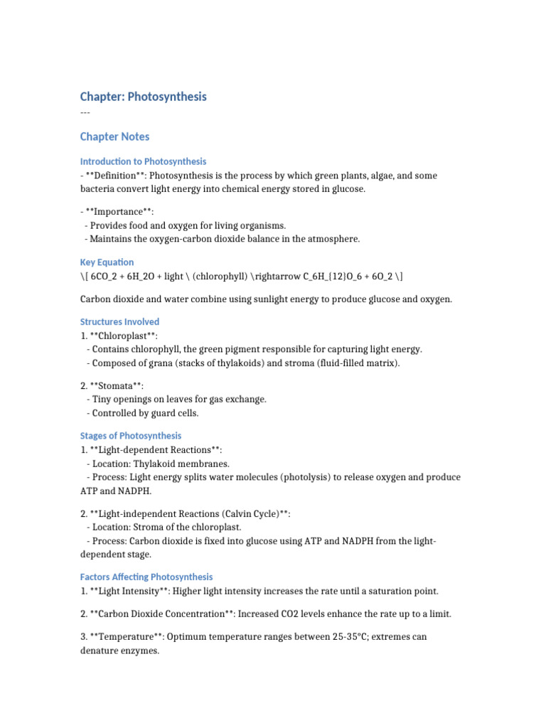 Photosynthesis_Notes_and_Questions | PDF | Photosynthesis | Chloroplast
