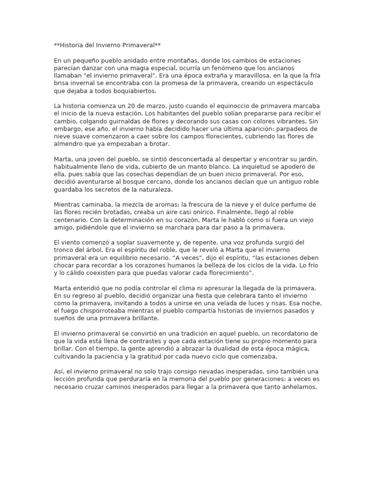 Historia Del Invierno Primaveral | PDF | Temporada de primavera) | Invierno