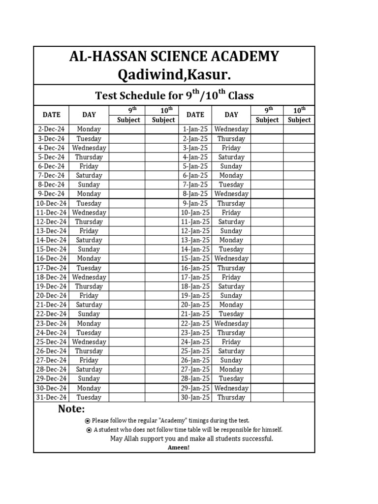 2025 9th and 10th Exam Schedule | PDF