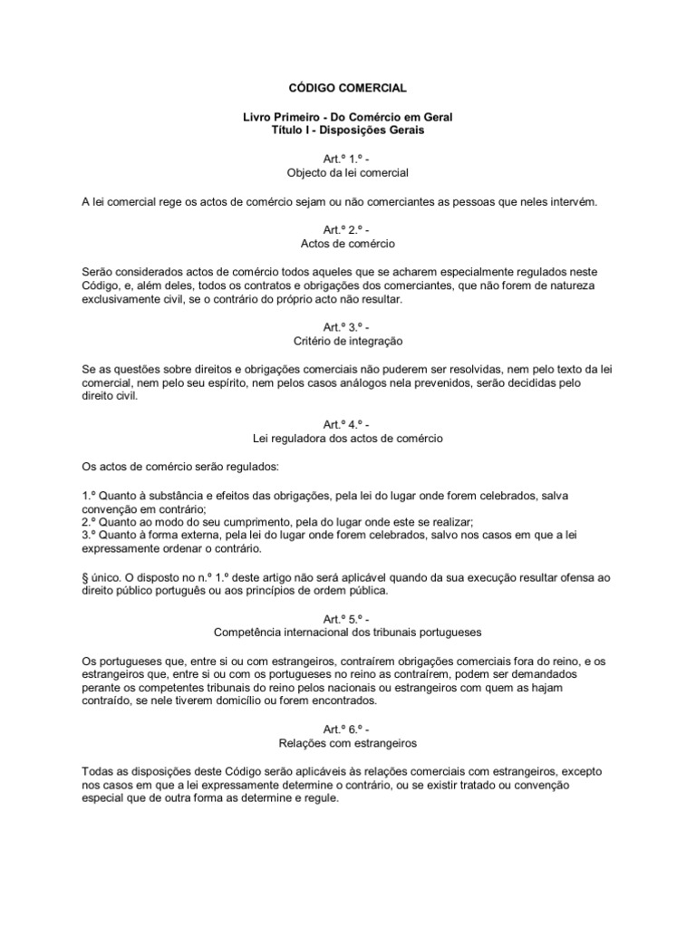 Código Comercial Português e Obrigações | PDF | Lei das Obrigações ...