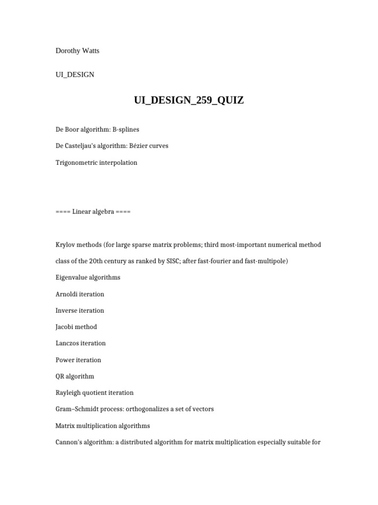Ui Design 259 Quiz | PDF | Matrix (Mathematics) | Mathematical Optimization