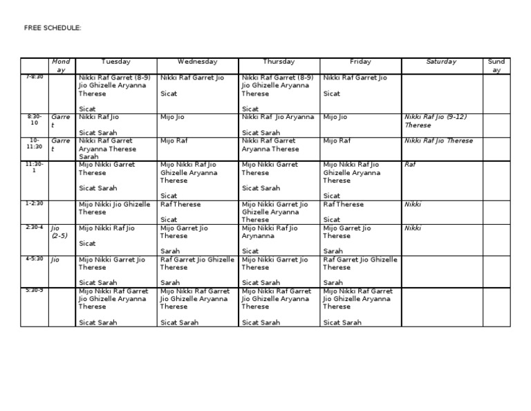 Weekly Schedule Overview | PDF