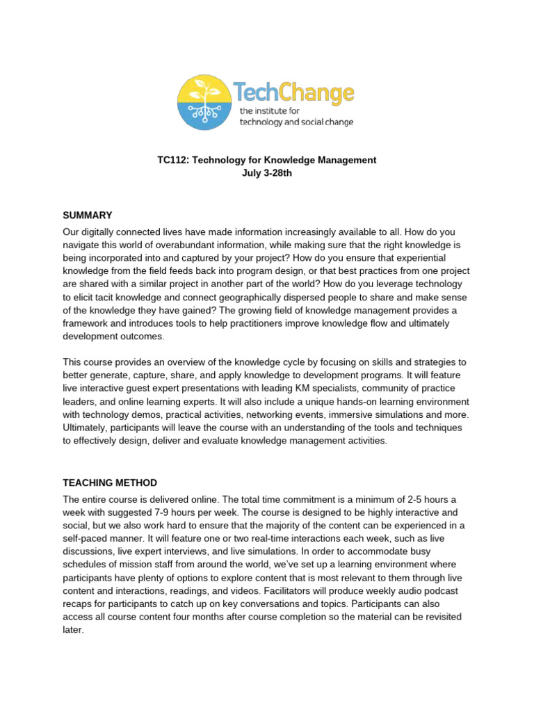 TC112 - Technology For Knowledge Management (Public) | PDF | Knowledge ...