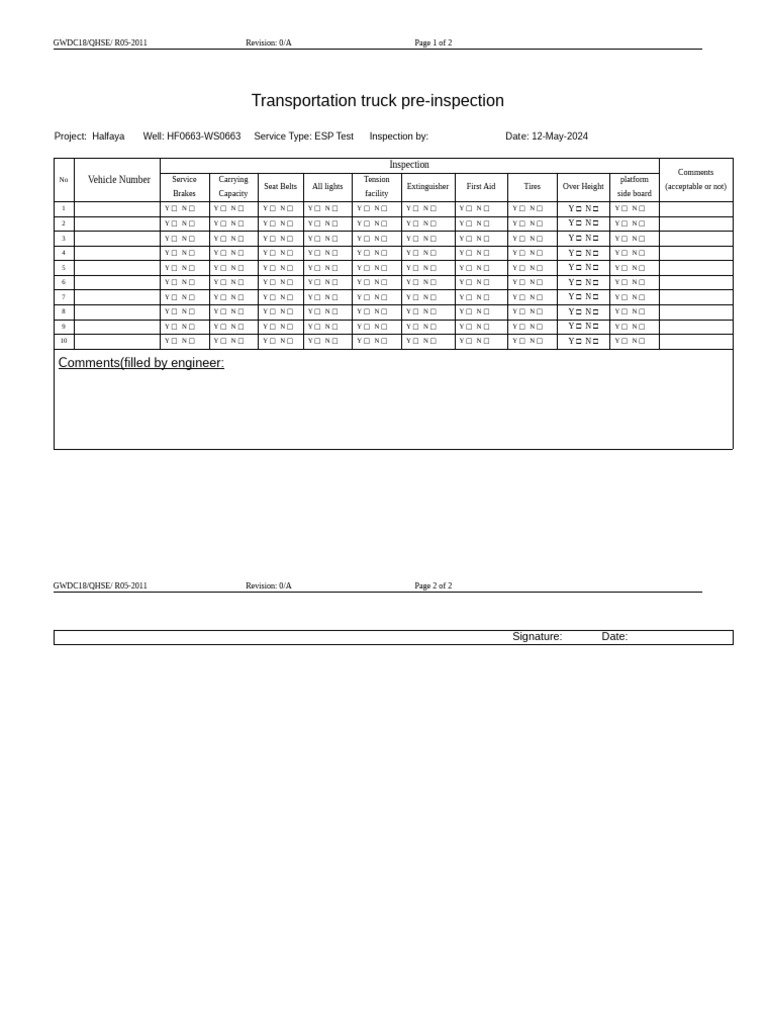 Truck Pre-Inspection Checklist for ESP Test | PDF | Car | Wheeled Vehicles