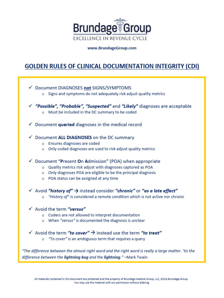 Clinical Documentation Integrity Guidelines | PDF