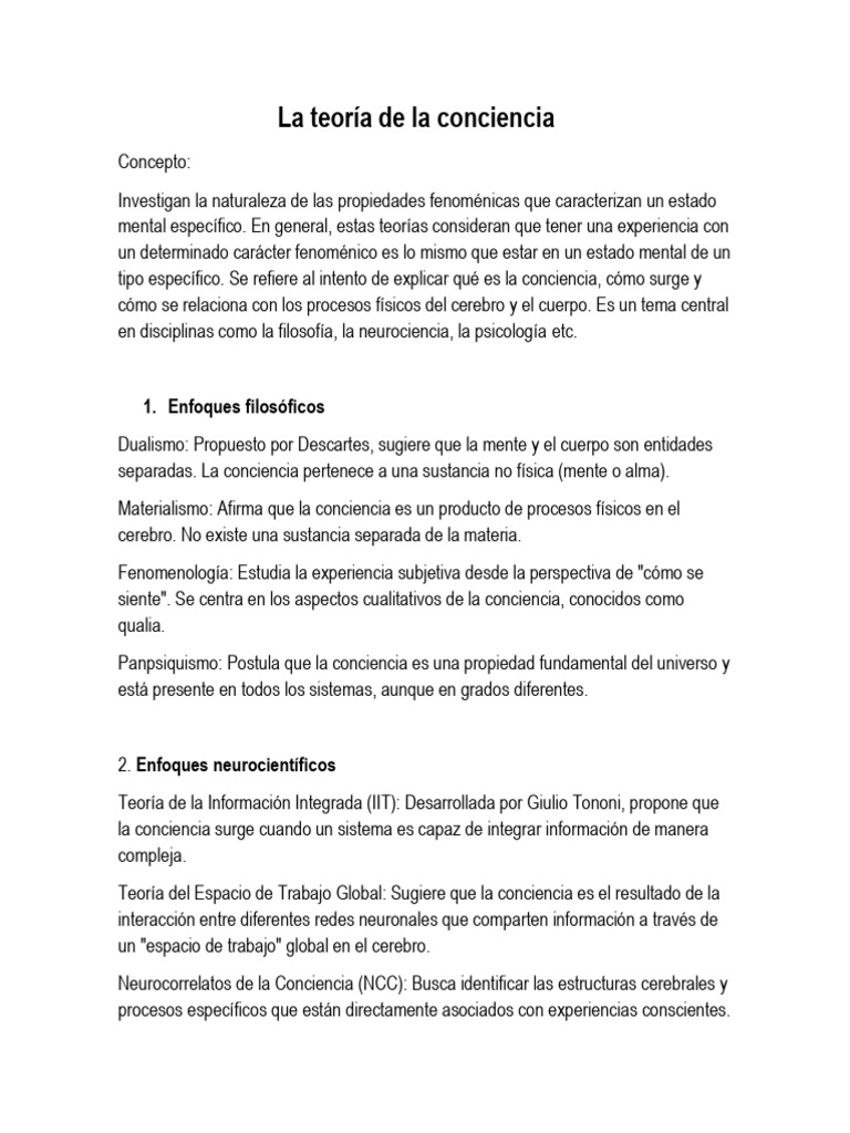Teorías de la Conciencia | PDF
