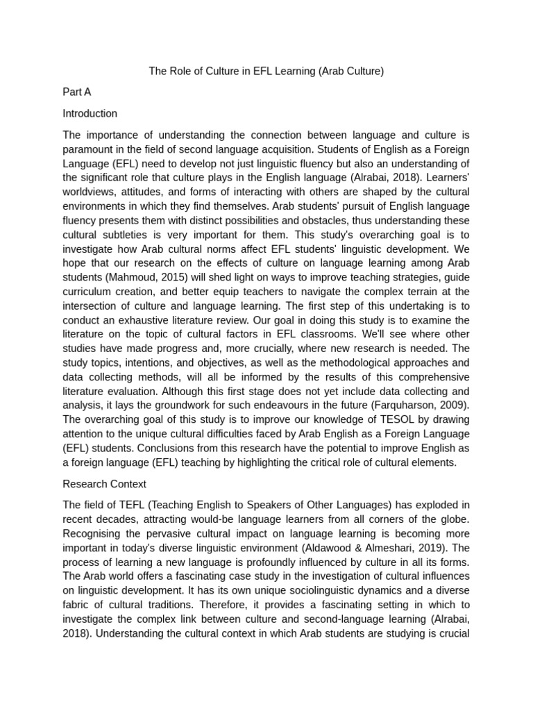 The Role of Culture in EFL Learning | PDF | English As A Second Or ...