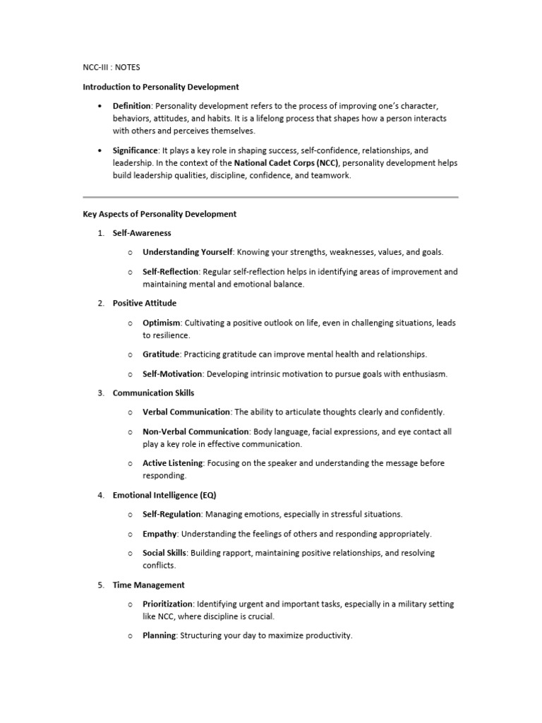 Notes Ncc-Iii Vac | PDF | Mindset | Leadership