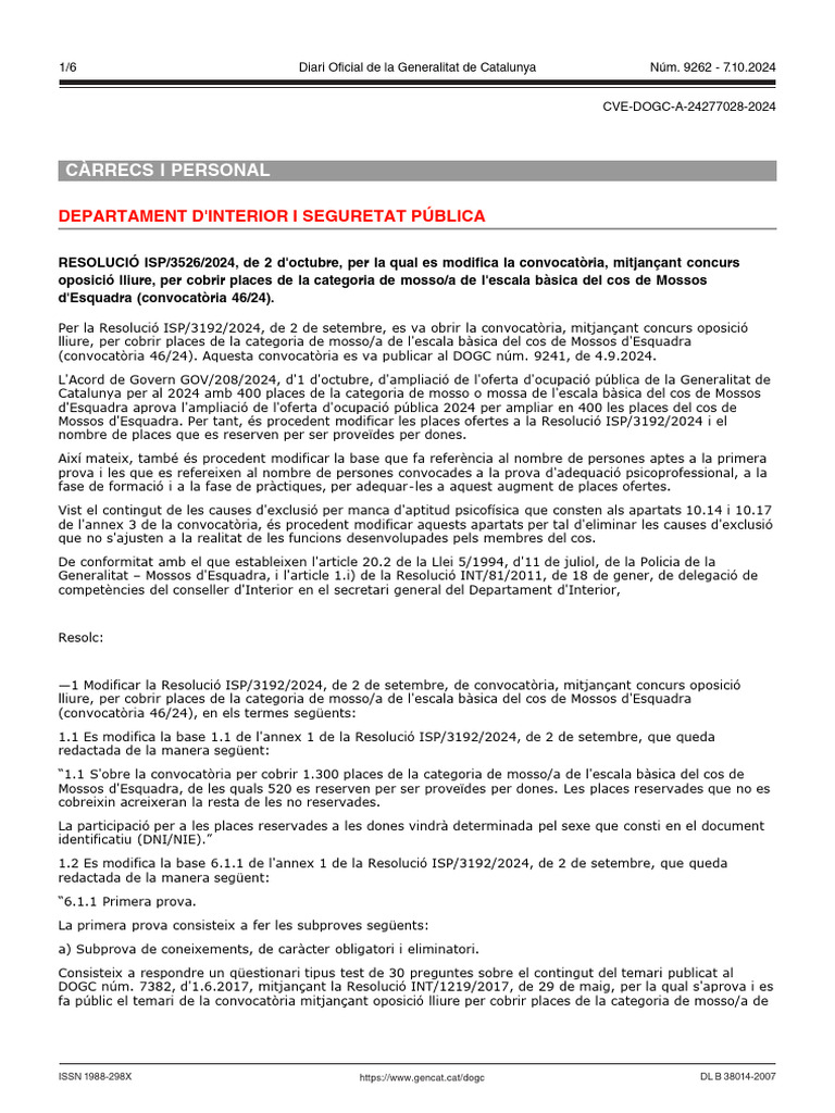 Càrrecs I Personal: Departament D'Interior I Seguretat Pública | PDF