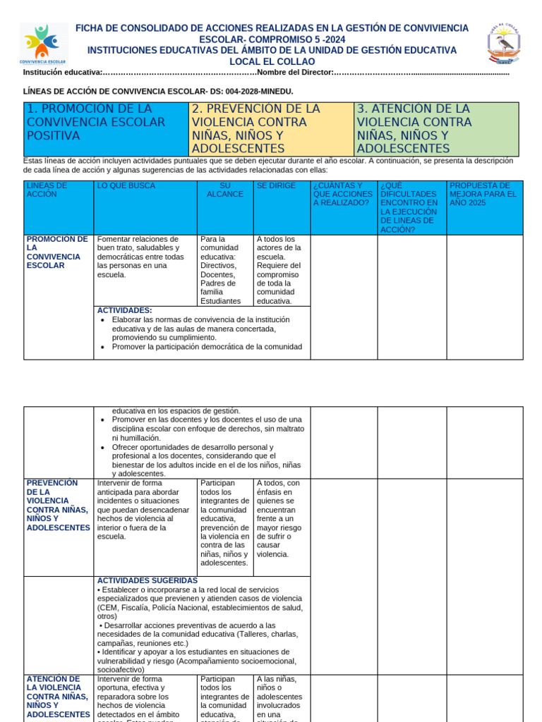 Acciones de Convivencia Escolar 2024 | PDF | Escuelas | Violencia