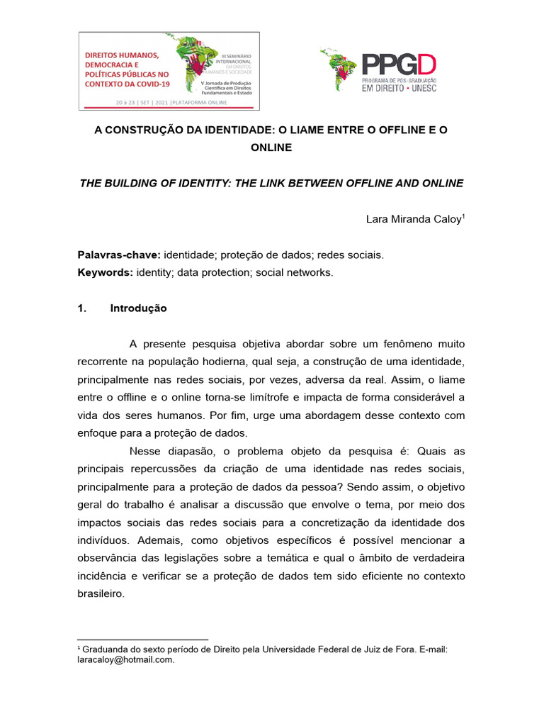 A Construção Da Identidade: O Liame Entre O Offline E O Online | PDF ...