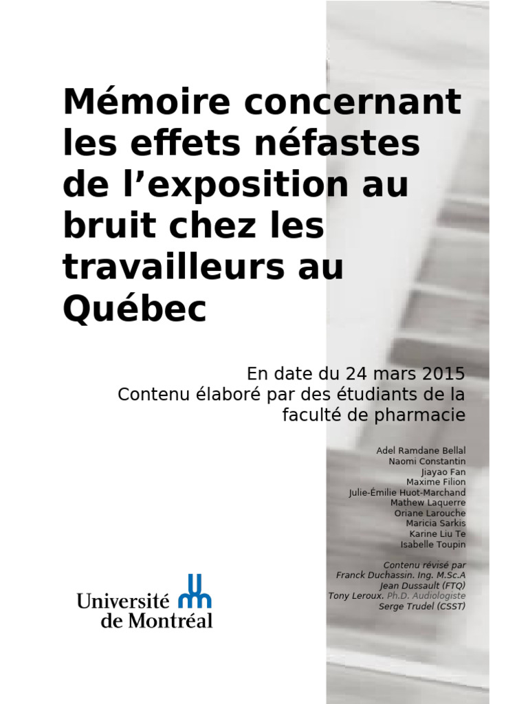 Effets du bruit sur les travailleurs au Québec | PDF | Bruit | Son