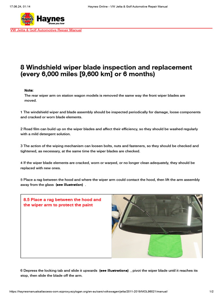1 Tune-Up and Routine Maintenance 8 Windshield Wiper Blade Inspection ...