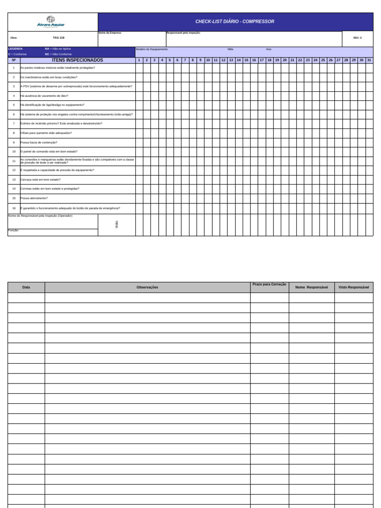 Check-list Diário para Compressores | PDF