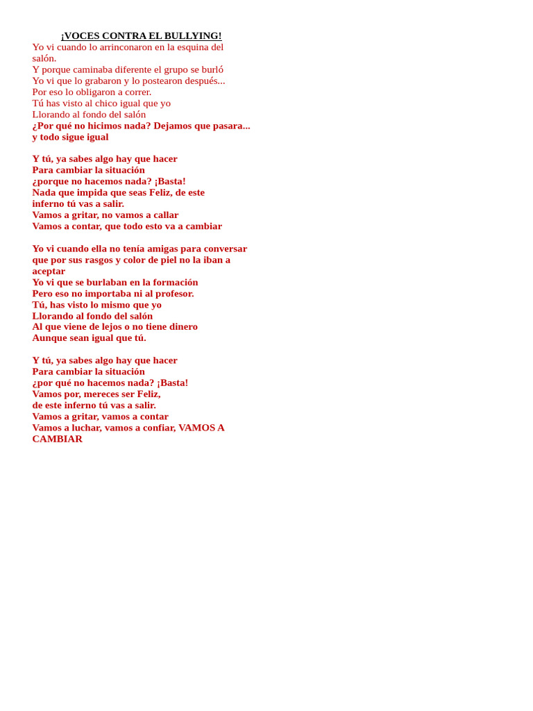 Letras de la canción 