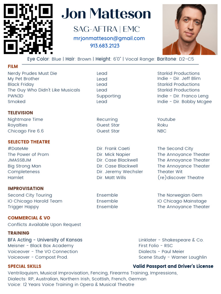 Jon+Matteson+Acting+Resume+-+2023 | PDF | Theatre | Performing Arts