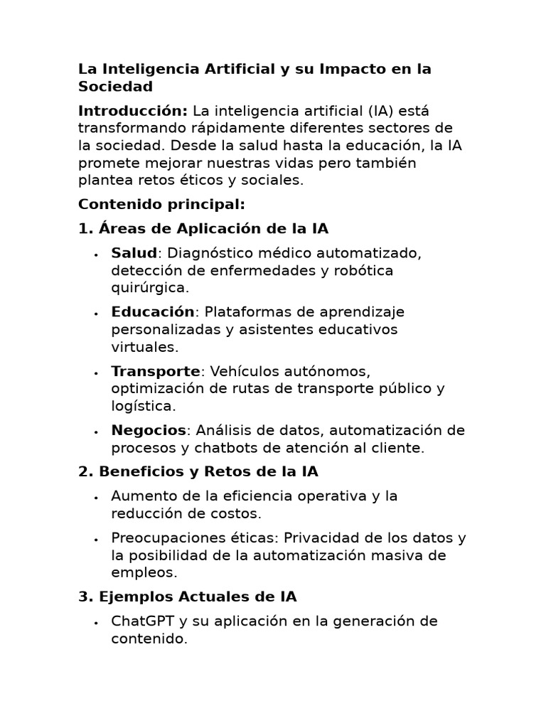 La Inteligencia Artificial y Su Impacto en La Sociedad | PDF