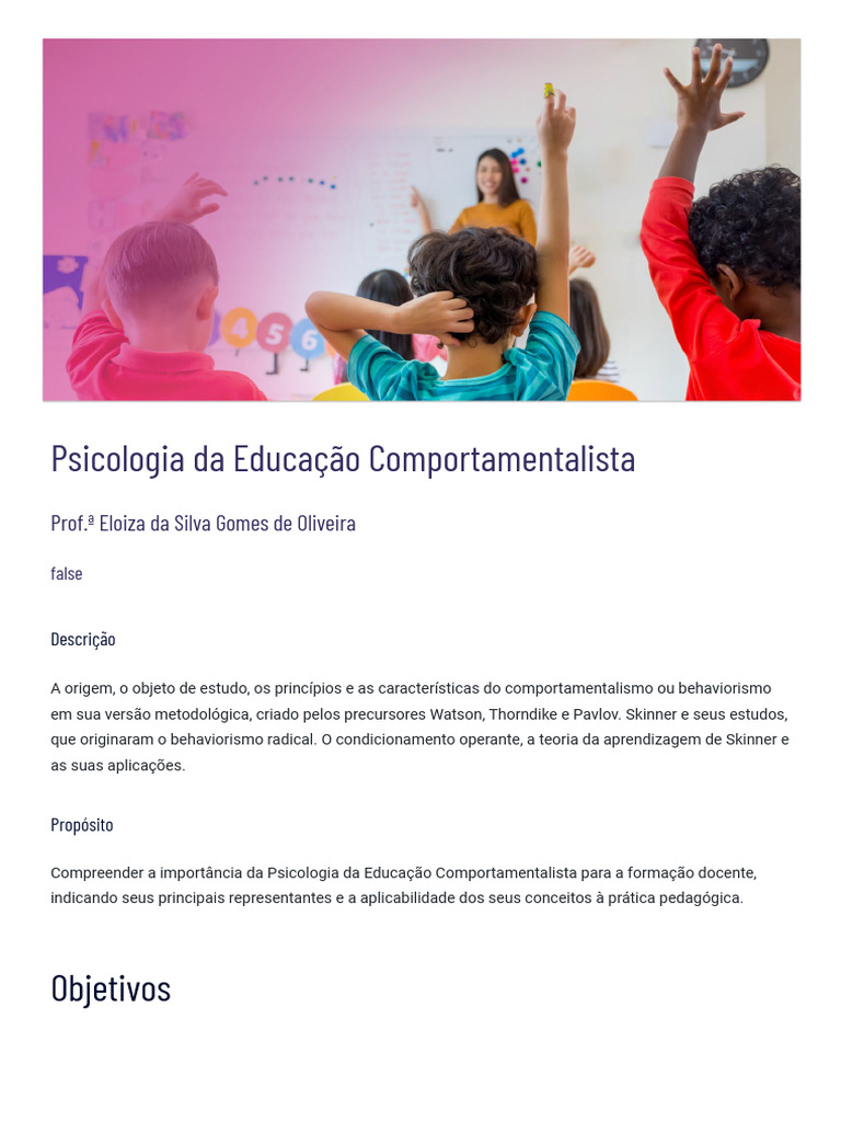 Psicologia da Educação Comportamentalista | PDF | Behaviorismo | Psicologia