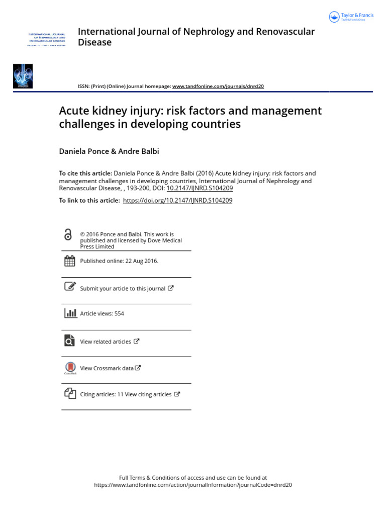 Acute Kidney Injury in Developing Countries | PDF | Nephrology | Sepsis