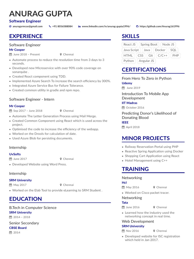 Anurag Gupta - Software Engineer Resume | PDF | Computing | Computer ...