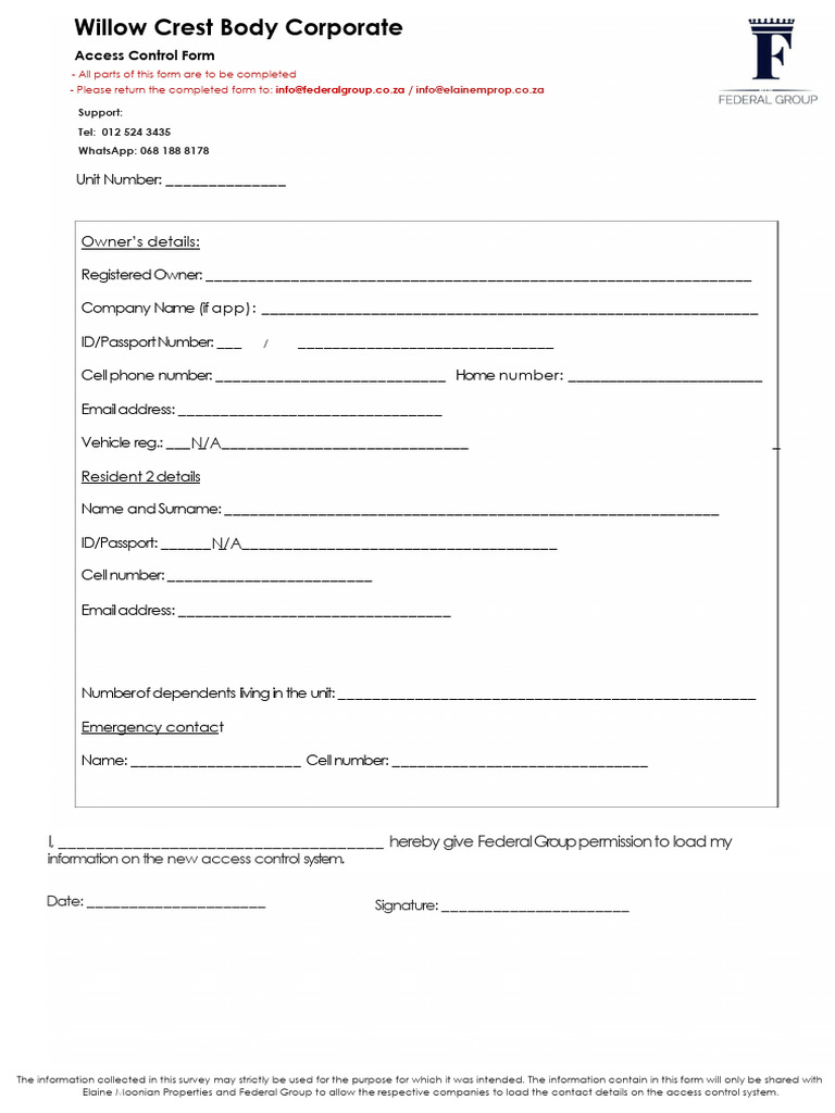 Willow Crest Access Control Form | PDF