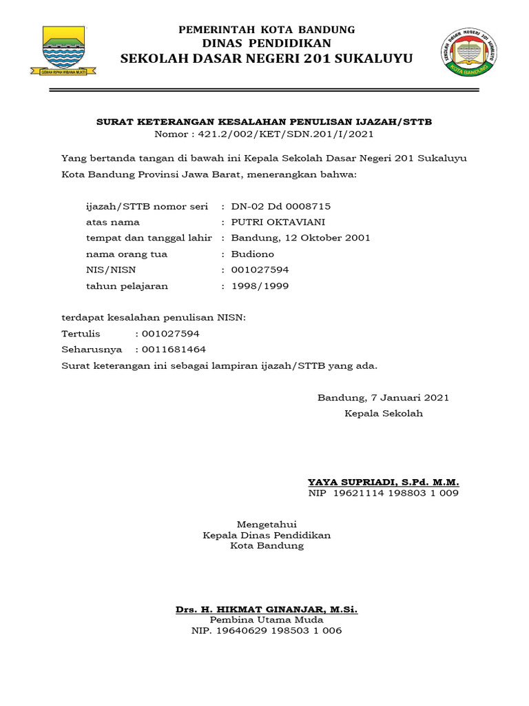 Surat Kesalahan Penulisan Ijazah S1 | PDF