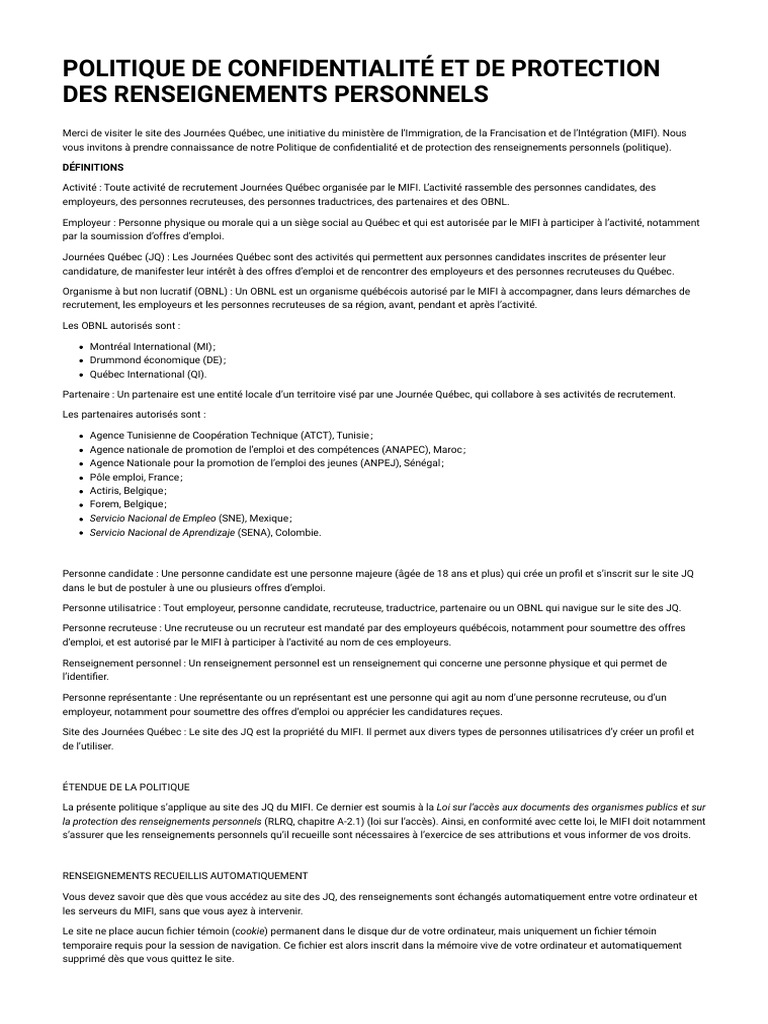 Politique de Confidentialité des JQ | PDF | Internet | Internet et Web